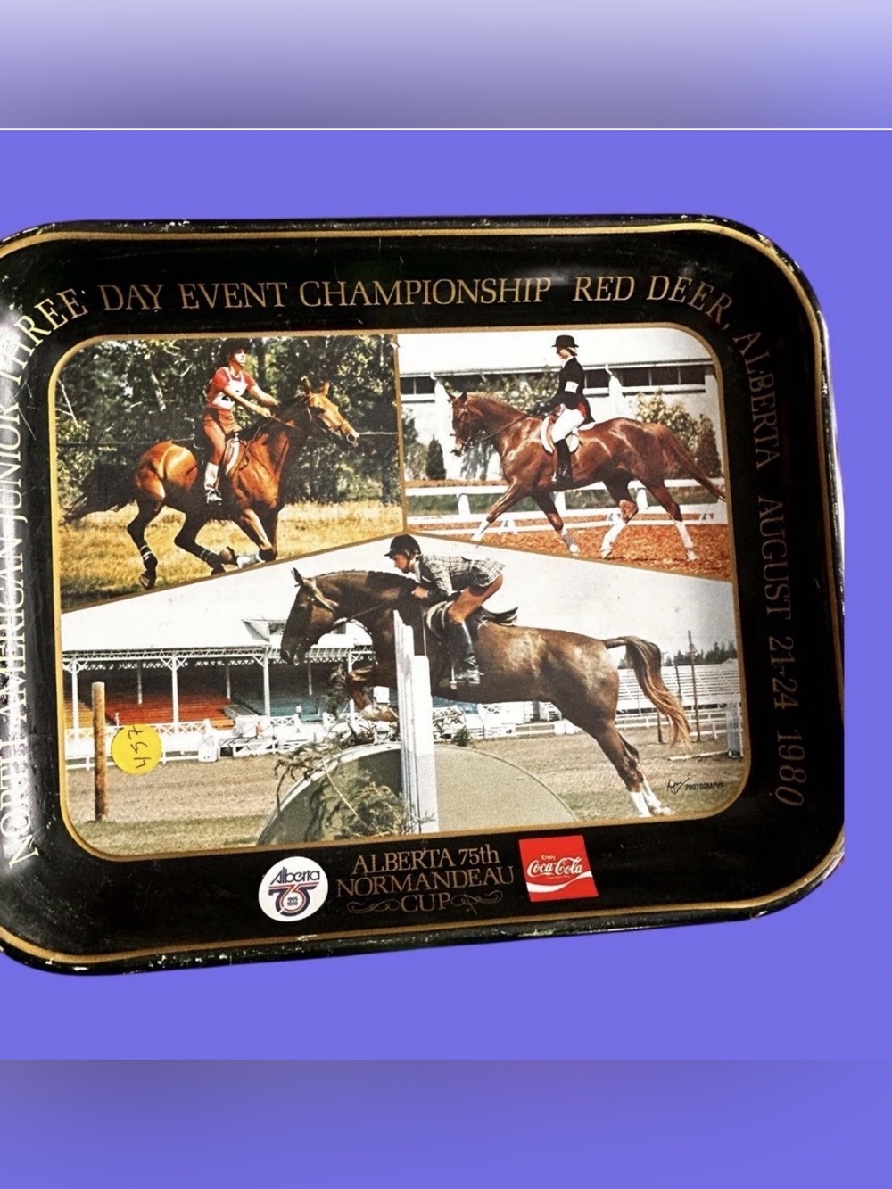 Beautiful Coca-Cola Coke Metal Tray USA Serving Tray 1980 - Horse Motif